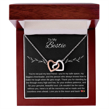 To My Bestie I You Are an Inspiration I Interlocking Hearts Necklace- black message card