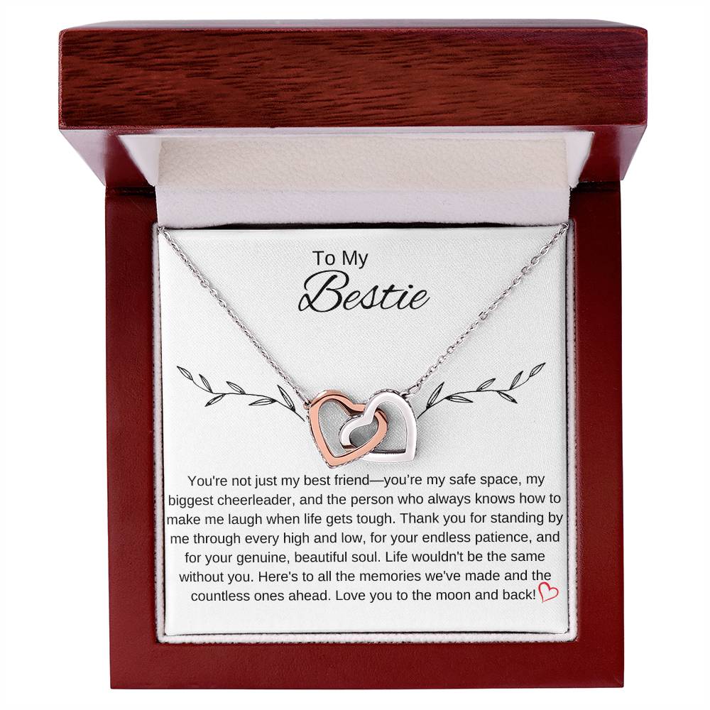 To My Bestie I You Are an Inspiration I Interlocking Hearts Necklace- white message card