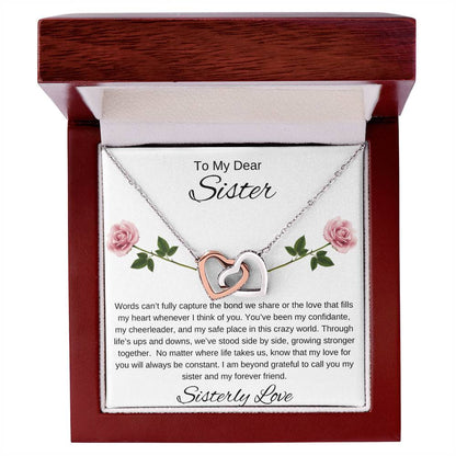 To My Dear Sister I Our Forever Bond I Interlocking Hearts Necklace - white message card