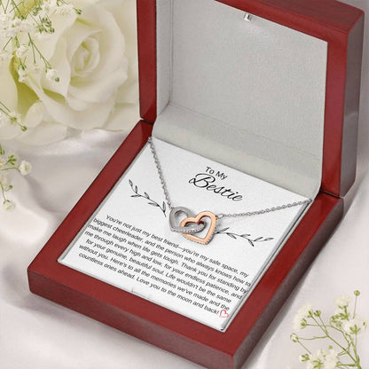 To My Bestie I You Are an Inspiration I Interlocking Hearts Necklace- white message card