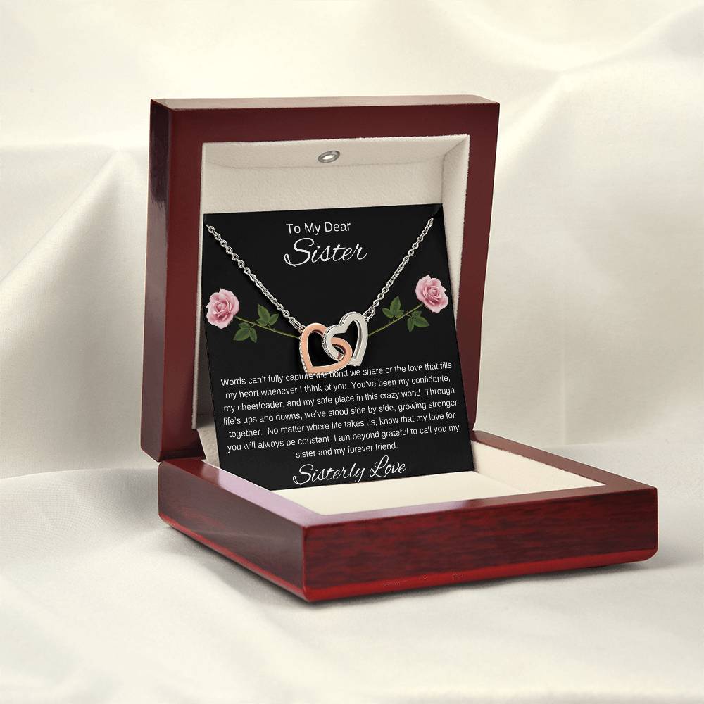 To My Dear Sister I Our Forever Bond I Interlocking Hearts Necklace-black message card