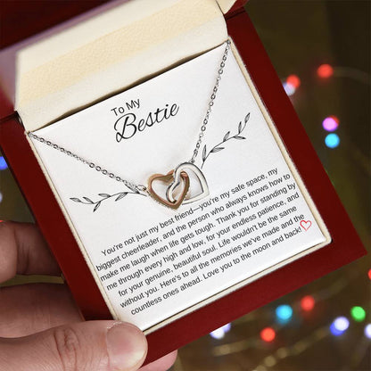 To My Bestie I You Are an Inspiration I Interlocking Hearts Necklace- white message card