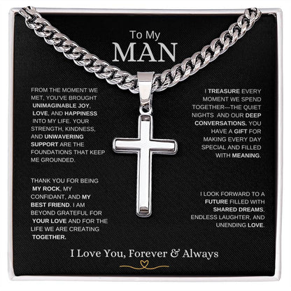 To My Man l From The Moment we metI Cuban Link Chain with Artisan Cross-black message card