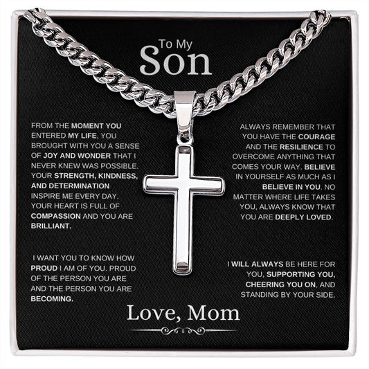 To My Son l From The Moment I Cuban Link Chain with Artisan Cross- From Mom