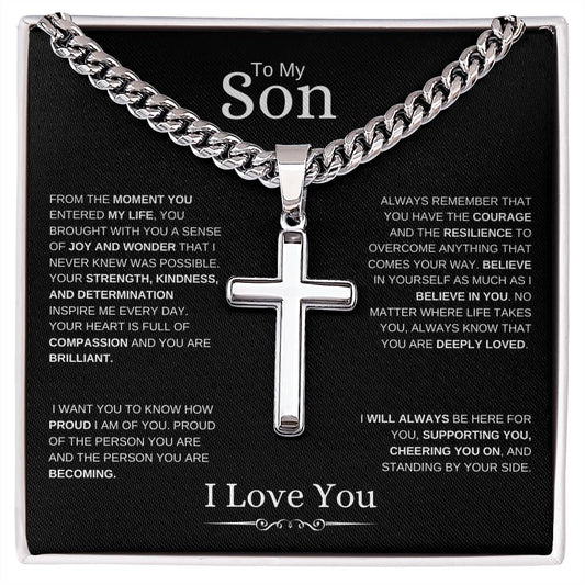 To My Son l From The Moment I Cuban Link Chain with Artisan Cross- I love You