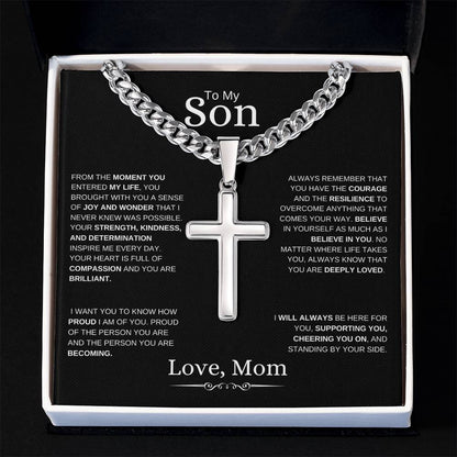 To My Son l From The Moment I Cuban Link Chain with Artisan Cross- From Mom