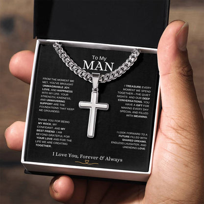 To My Man l From The Moment we metI Cuban Link Chain with Artisan Cross-black message card