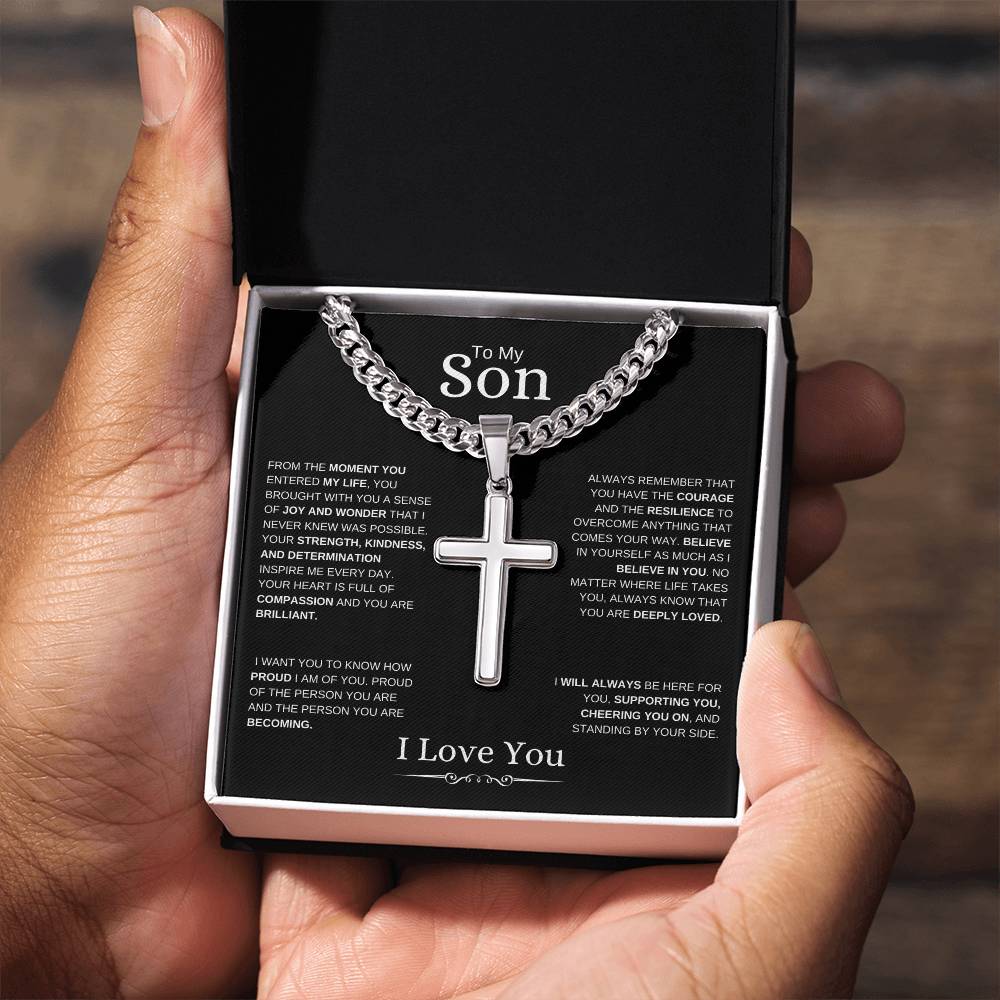 To My Son l From The Moment I Cuban Link Chain with Artisan Cross- I love You