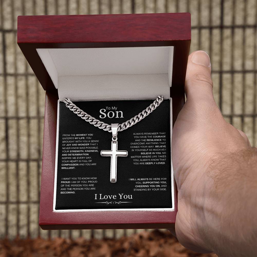 To My Son l From The Moment I Cuban Link Chain with Artisan Cross- I love You