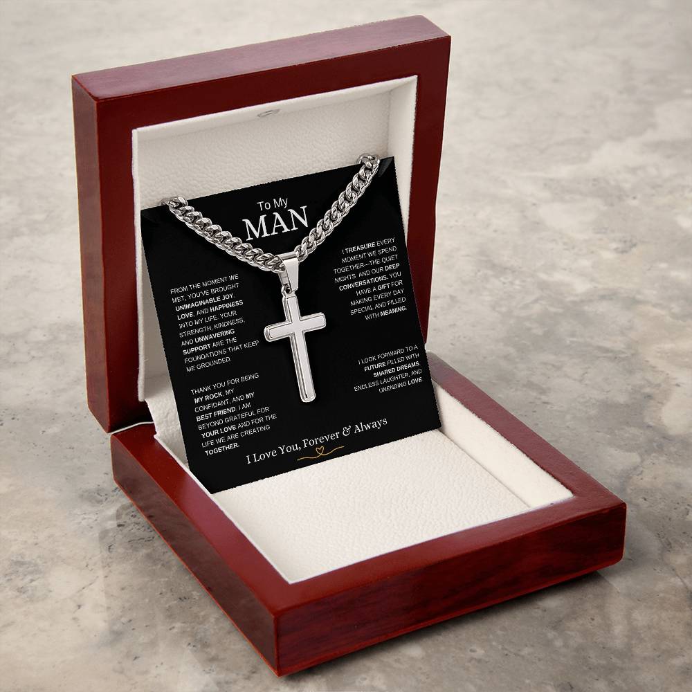 To My Man l From The Moment we metI Cuban Link Chain with Artisan Cross-black message card