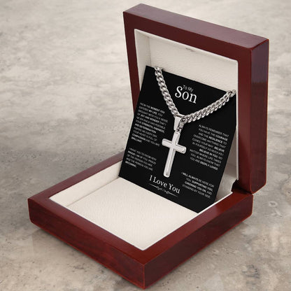 To My Son l From The Moment I Cuban Link Chain with Artisan Cross- I love You