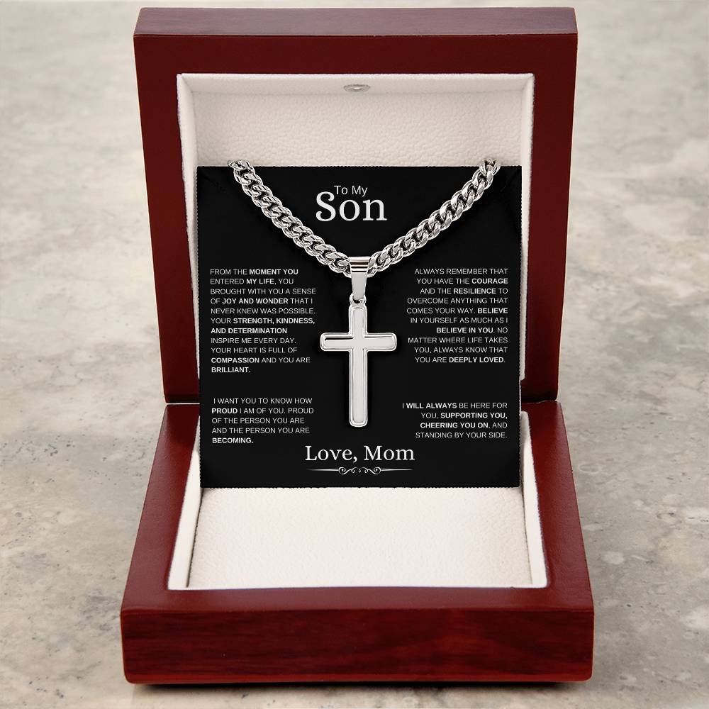 To My Son l From The Moment I Cuban Link Chain with Artisan Cross- From Mom