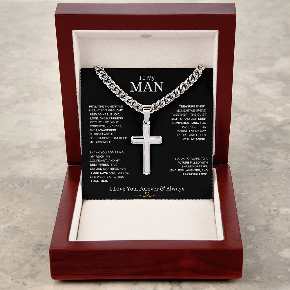 To My Man l From The Moment we metI Cuban Link Chain with Artisan Cross-black message card