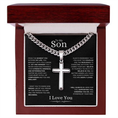 To My Son l From The Moment I Cuban Link Chain with Artisan Cross- I love You