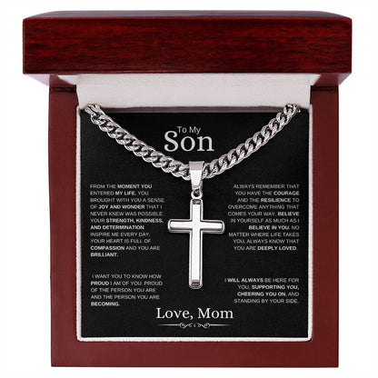 To My Son l From The Moment I Cuban Link Chain with Artisan Cross- From Mom