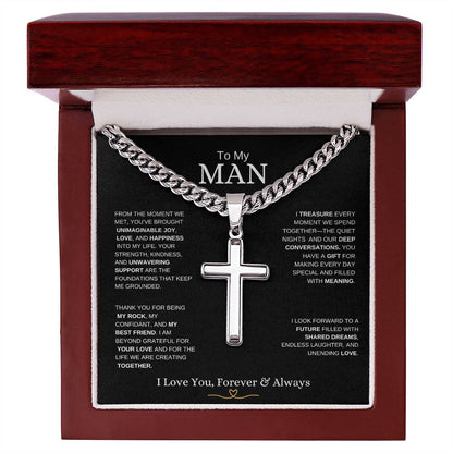 To My Man l From The Moment we metI Cuban Link Chain with Artisan Cross-black message card