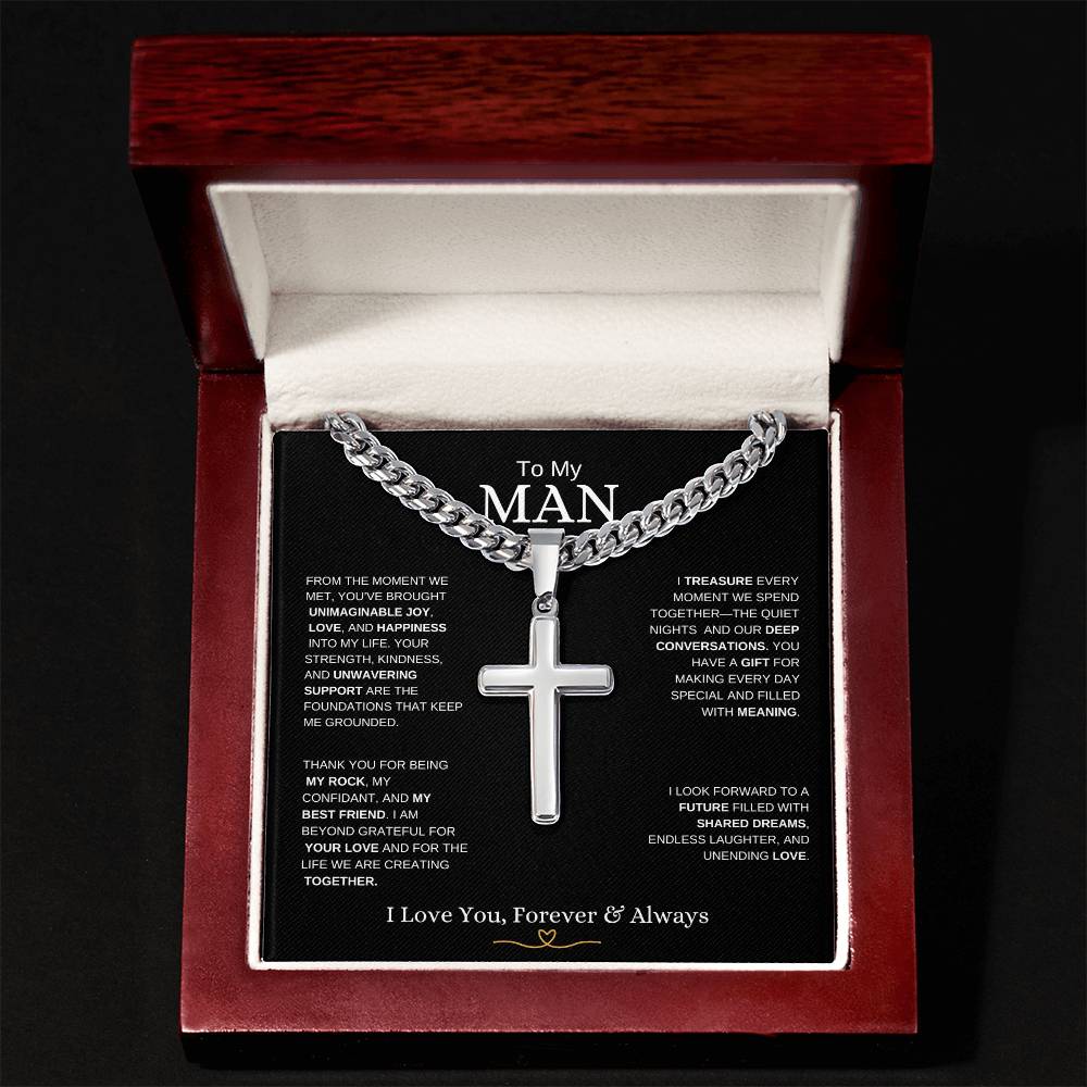 To My Man l From The Moment we metI Cuban Link Chain with Artisan Cross-black message card