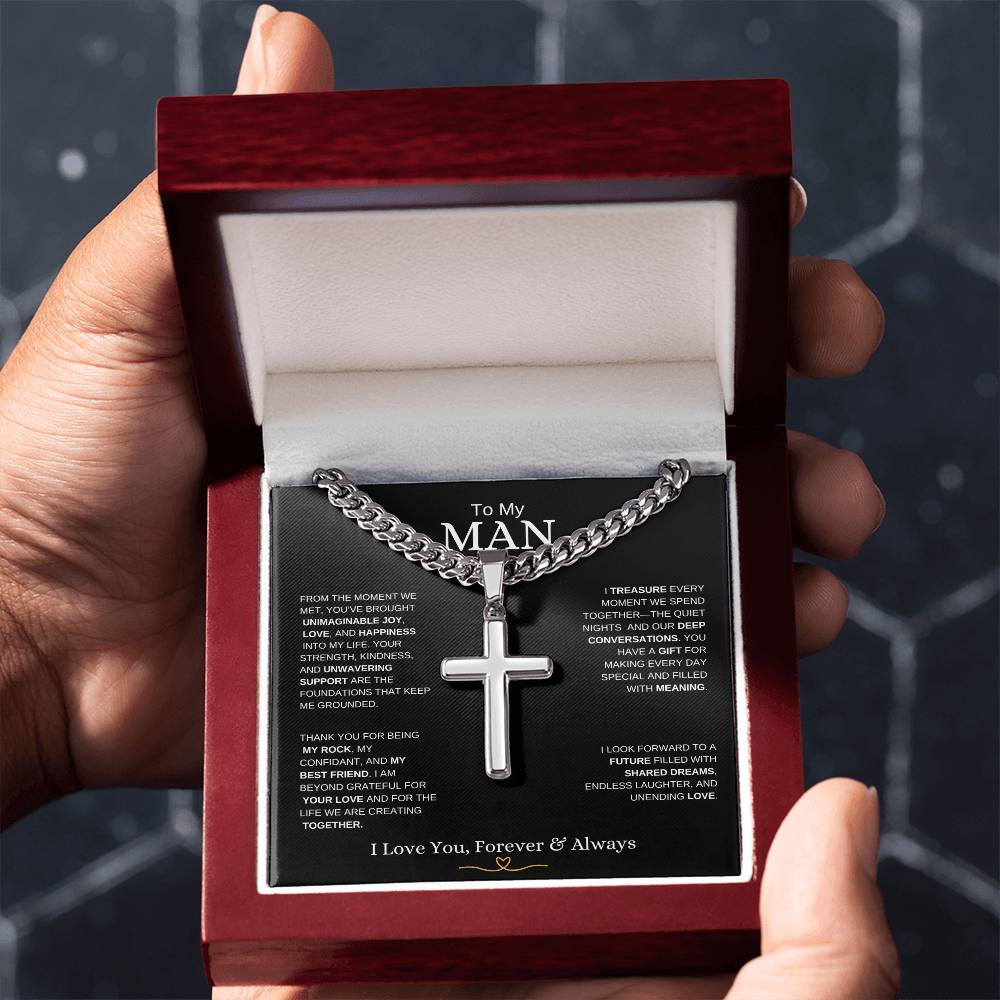 To My Man l From The Moment we metI Cuban Link Chain with Artisan Cross-black message card